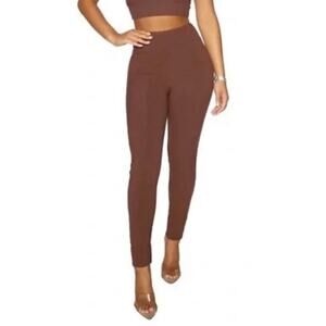 Naked Wardrobe Snatched High Waist Ribbed Joggers in Cocoa Size M